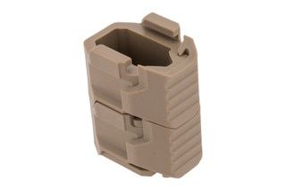 SI Stacked Angled Grip Extension in FDE has textured palm and finger areas to improve grip